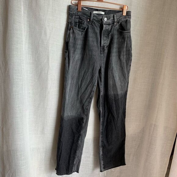 PacSun Black High Rise Jeans 25 Button Fly Straight Leg Raw Hem Grunge Y2K Denim - Picture 1 of 16